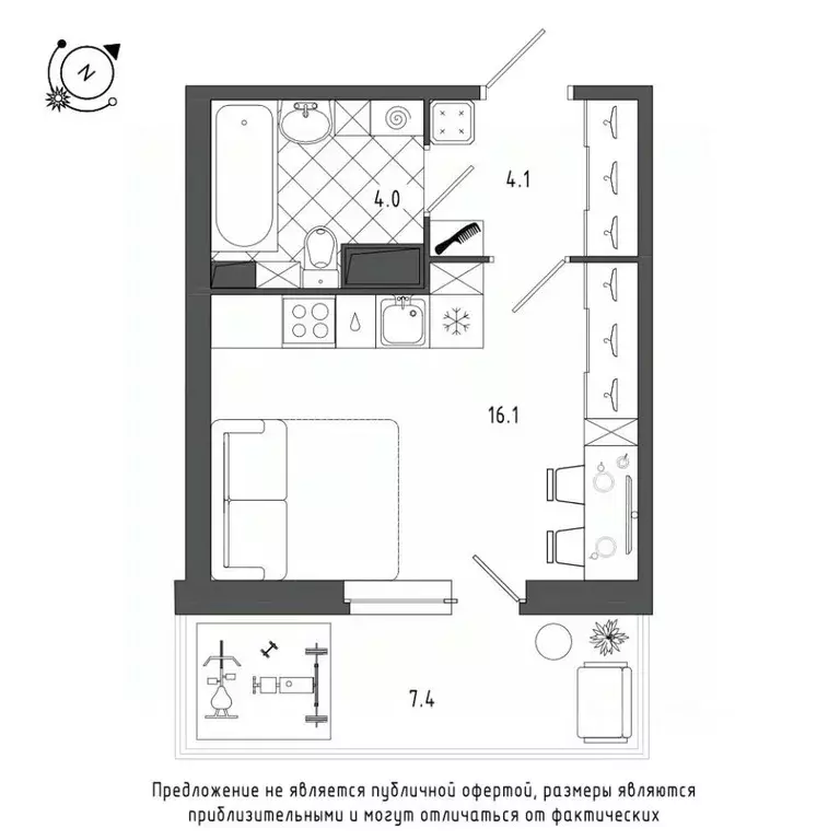 Студия Санкт-Петербург Черниговская ул., 13к2 (27.2 м) - Фото 0