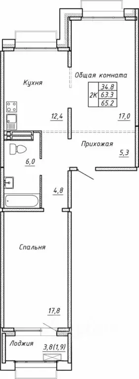 Свободной планировки кв. Новосибирская область, Новосибирск  (65.2 м) - Фото 0