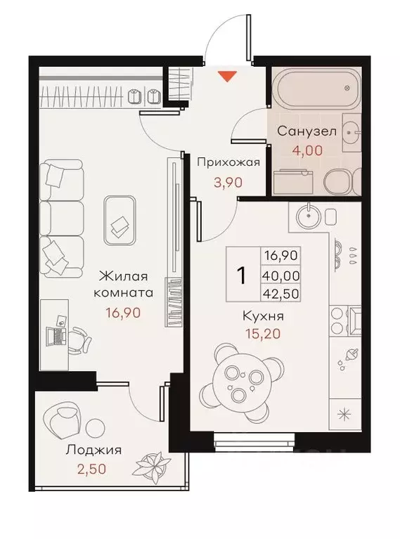 1-к кв. Краснодарский край, Динской район, Южно-Кубанское с/пос, пос. ... - Фото 2