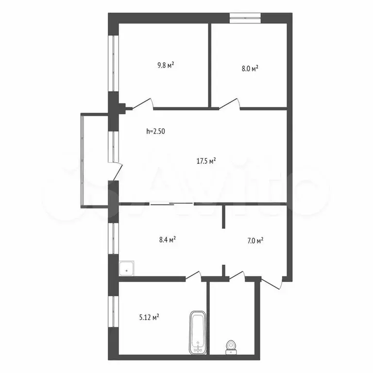 3-к. квартира, 60 м, 3/5 эт. - Фото 0