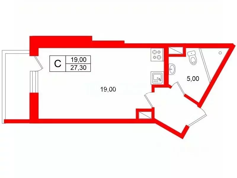 Студия Санкт-Петербург Туристская ул., 28к3 (27.3 м) - Фото 2