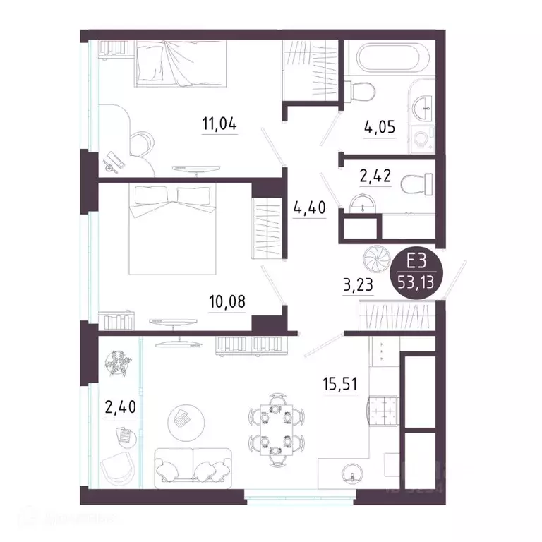 2-к кв. Рязанская область, Рязань Московское ш. (53.13 м) - Фото 1