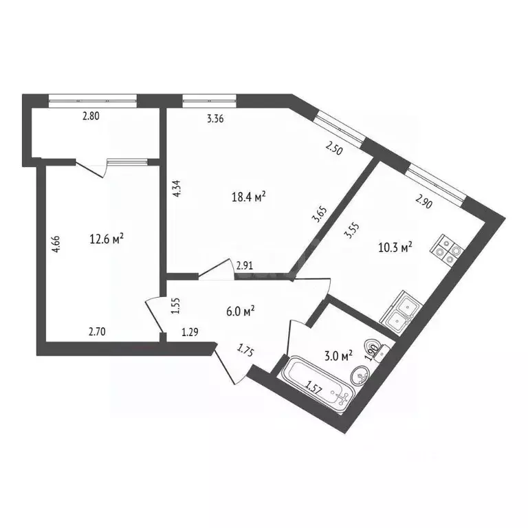 2-к кв. Ростовская область, Таганрог ул. Адмирала Крюйса, 23/7 (53.0 ... - Фото 1