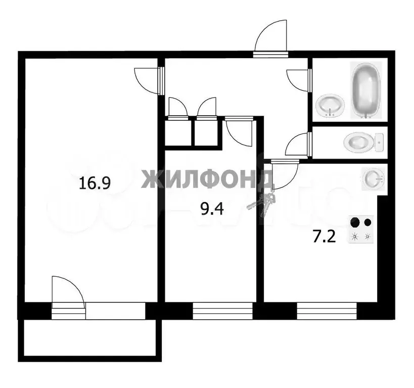 2-к. квартира, 43,1 м, 9/9 эт. - Фото 0