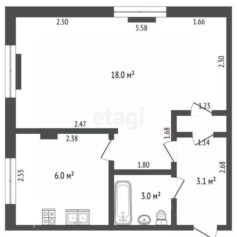 1-к кв. Вологодская область, Череповец ул. Металлургов, 67 (30.3 м) - Фото 2