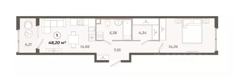 1-к кв. Санкт-Петербург ул. Коли Томчака, 21Д (48.2 м) - Фото 0