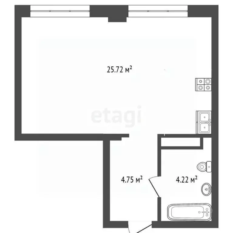 Студия Тюменская область, Тюмень ул. Новоселов, 92 (34.7 м) - Фото 2