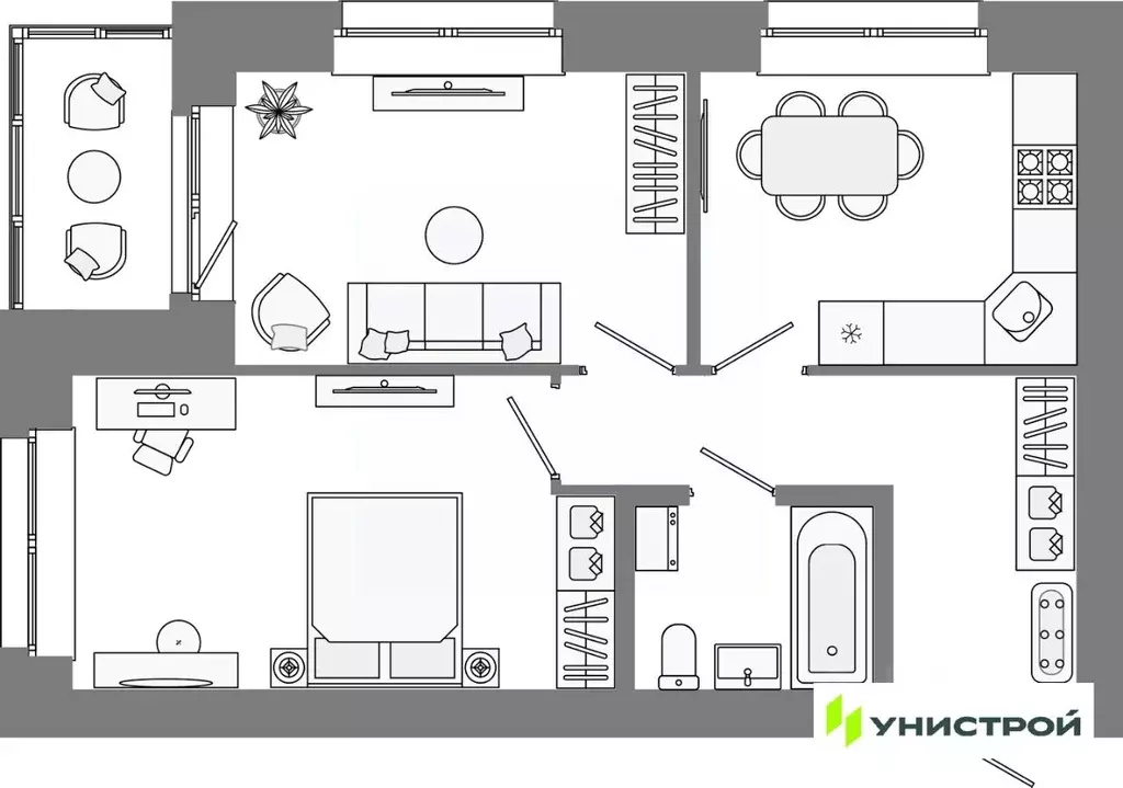 2-к кв. Татарстан, Казань Лето жилой комплекс (48.29 м) - Фото 1