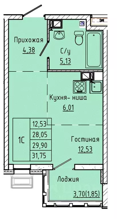 Студия Ростовская область, Ростов-на-Дону ул. Текучева, 370/3 (29.9 м) - Фото 0