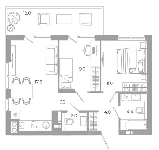 2-к кв. Астраханская область, Астрахань Гагарин жилой комплекс (62.8 ... - Фото 1