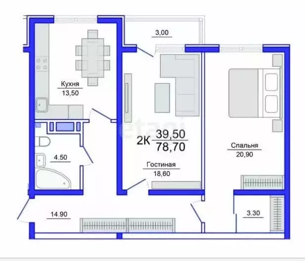 2-комнатная квартира: Махачкала, улица Азизова, 76 (80 м) - Фото 1