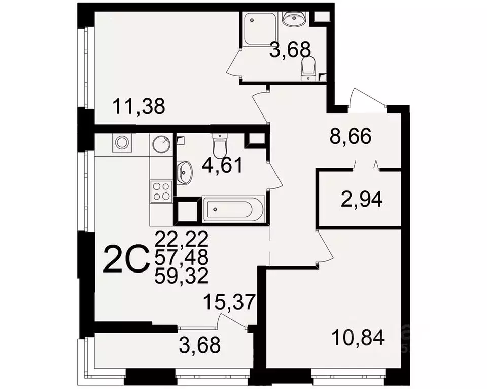2-к кв. Рязанская область, Рязань Аура жилой комплекс (57.48 м) - Фото 1