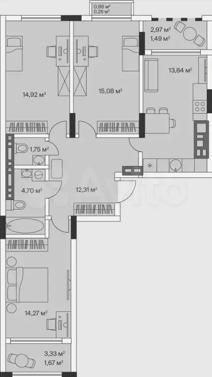 3-к. квартира, 80,6 м, 3/7 эт. - Фото 1