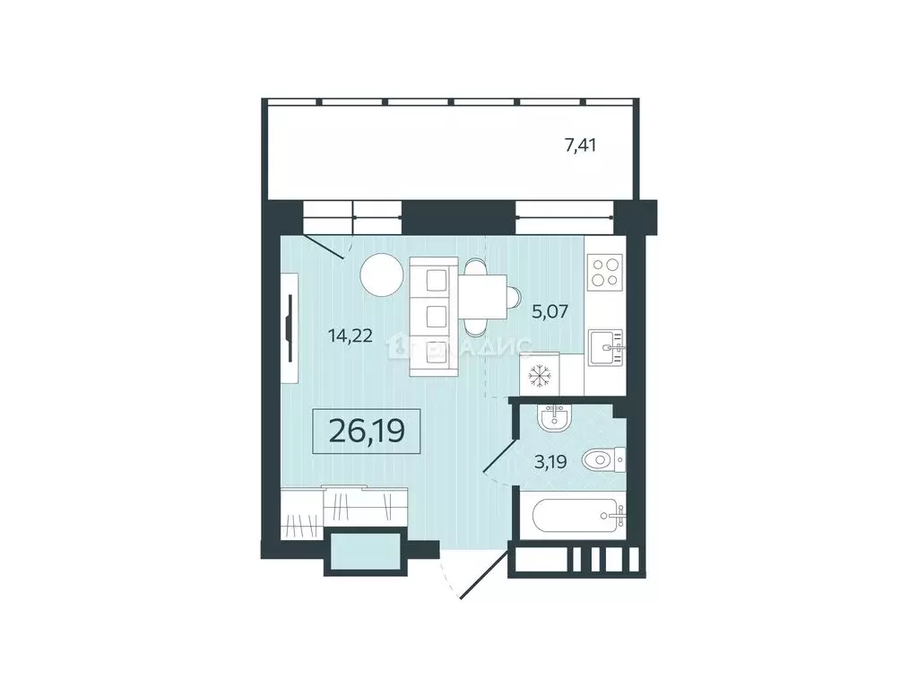 Квартира-студия: Благовещенск, улица Чайковского, 100/2 (26.19 м) - Фото 1