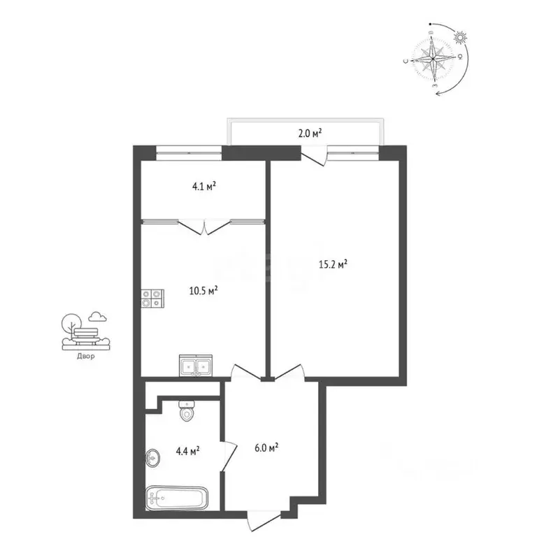 1-к кв. Тюменская область, Тюмень ул. Василия Малкова, 21 (40.2 м) - Фото 1