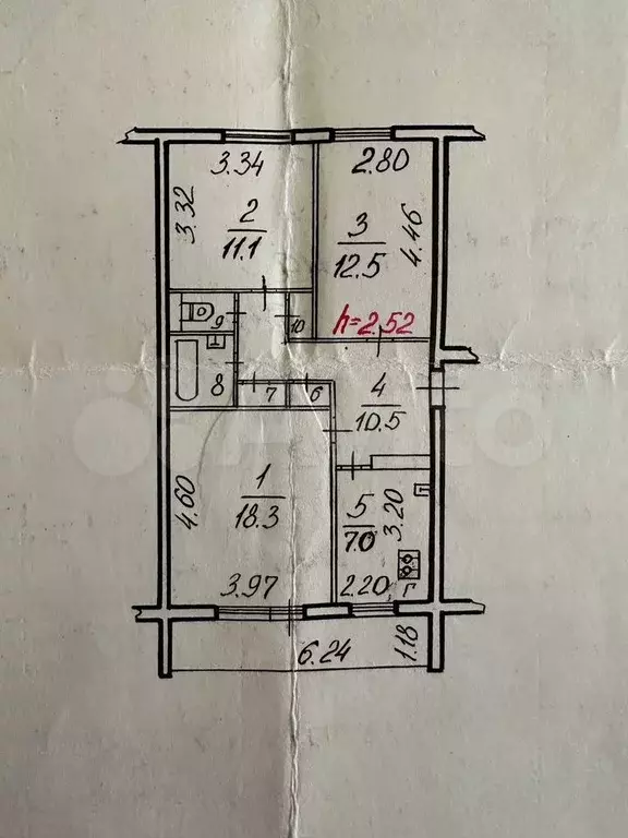 3-к. квартира, 64,6 м, 1/5 эт. - Фото 0