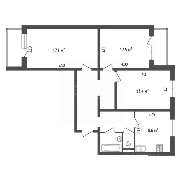 3-к кв. Белгородская область, Белгород ул. Конева, 19 (70.7 м) - Фото 1