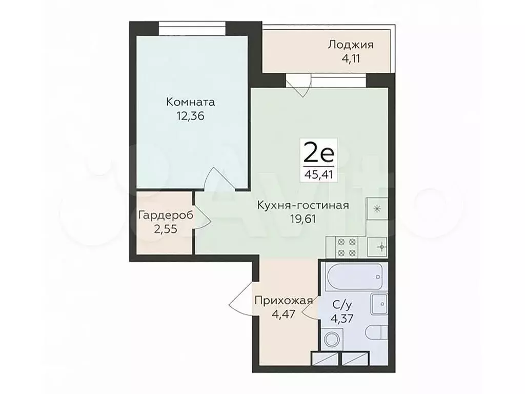 2-к. квартира, 45,4 м, 7/16 эт. - Фото 0
