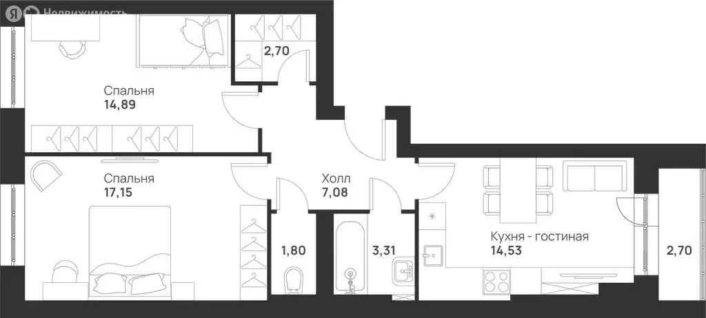 2-комнатная квартира: Тула, улица Героев России, 8 (64.16 м) - Фото 1