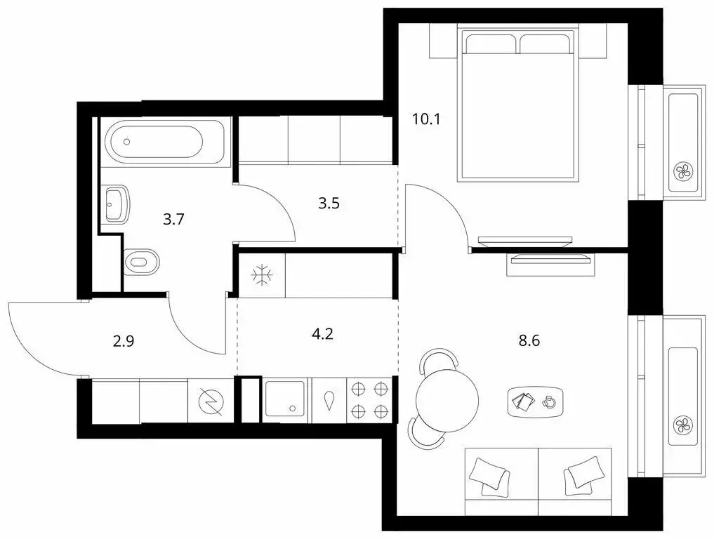 1-комнатная квартира: Владивосток, ЖК Снежный Парк, 4 (33 м) - Фото 1