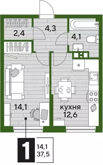 1-к. квартира, 37,5 м, 5/16 эт. - Фото 0