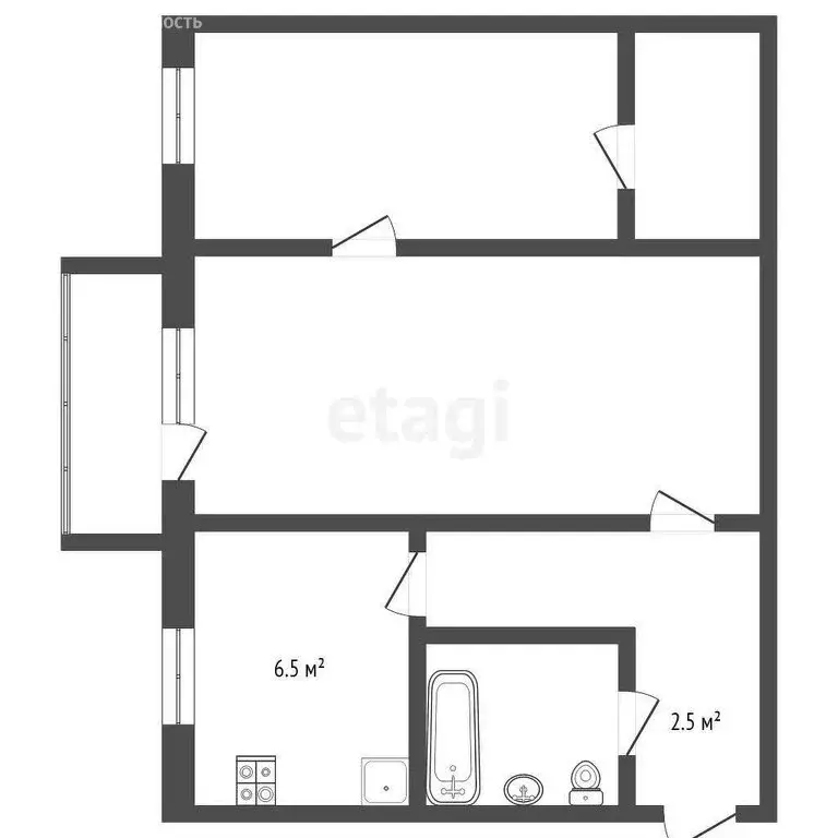 2-комнатная квартира: Тюмень, улица Луначарского, 53 (44.2 м) - Фото 0