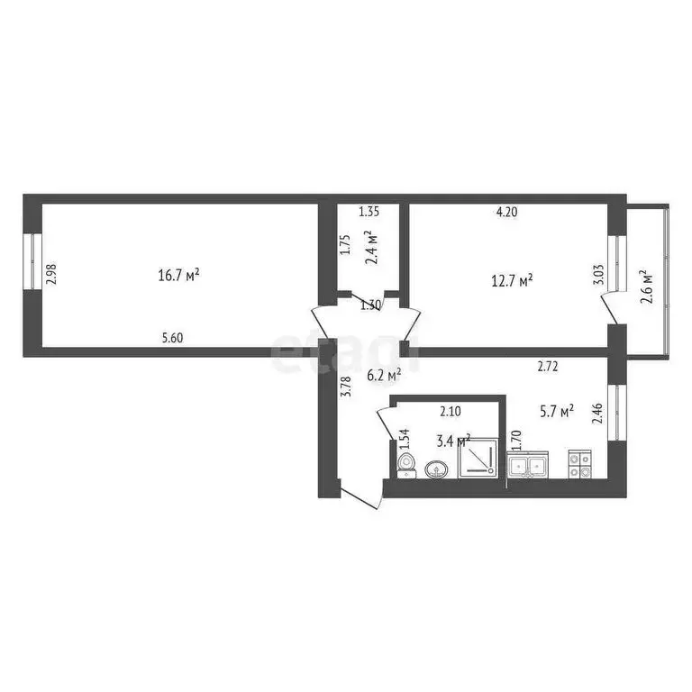 2-комнатная квартира: Ишим, улица Чехова, 9 (44.6 м) - Фото 1