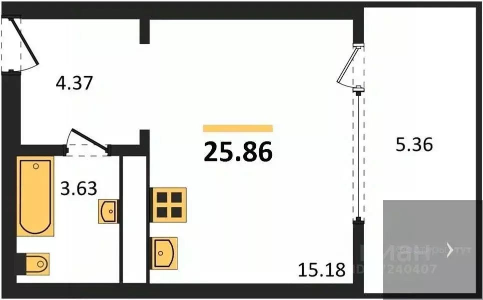 Студия Воронежская область, Воронеж наб. Чуева, 7 (25.86 м) - Фото 0