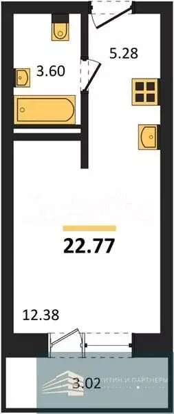 Квартира-студия, 22,8 м, 8/8 эт. - Фото 0