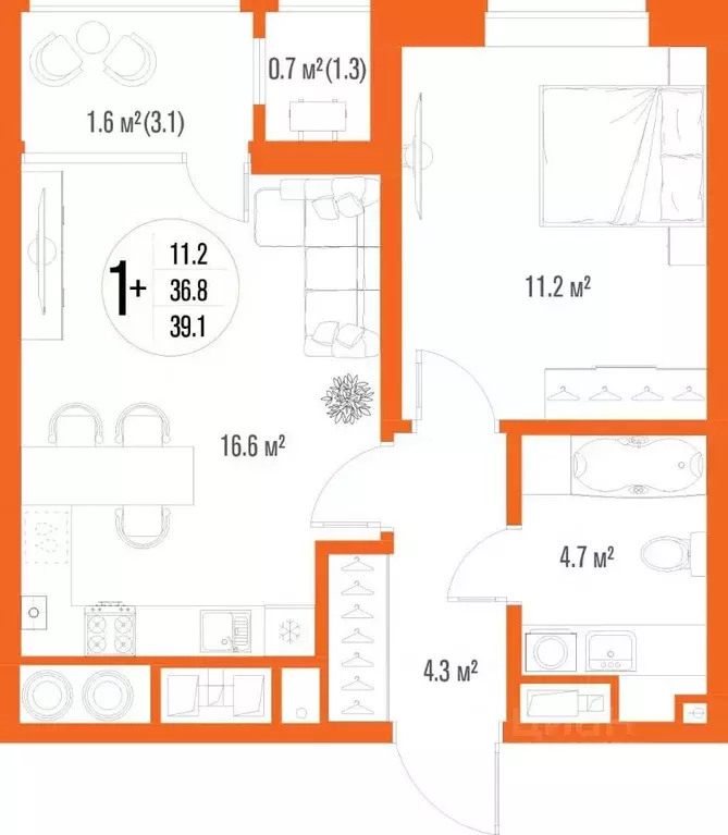 1-к кв. Астраханская область, Астрахань ул. Трофимова (39.1 м) - Фото 1