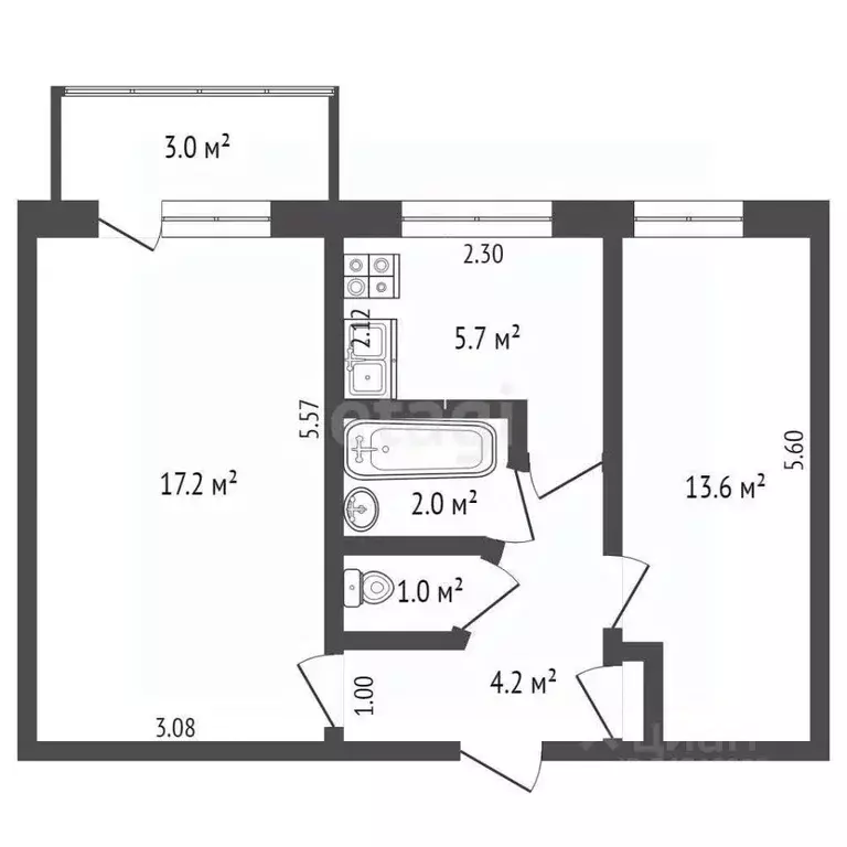 2-к кв. Крым, Евпатория ул. Конституции, 9 (44.2 м) - Фото 2