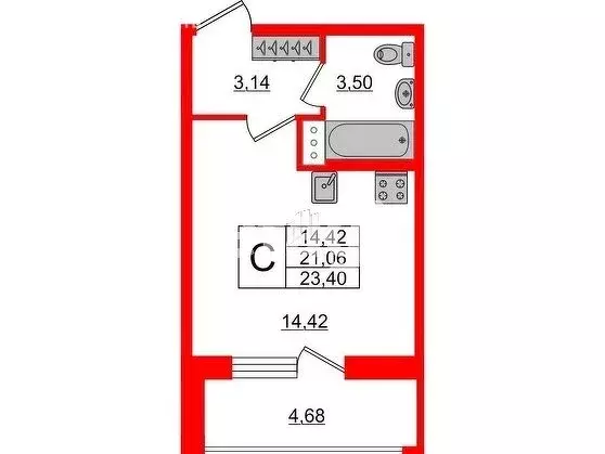 Квартира-студия: Санкт-Петербург, улица Чирикова, 5 (23.4 м) - Фото 0