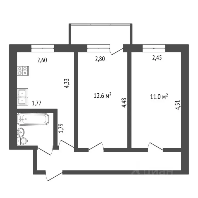 2-к кв. Тюменская область, Тюмень ул. Мельникайте, 103 (42.0 м) - Фото 2