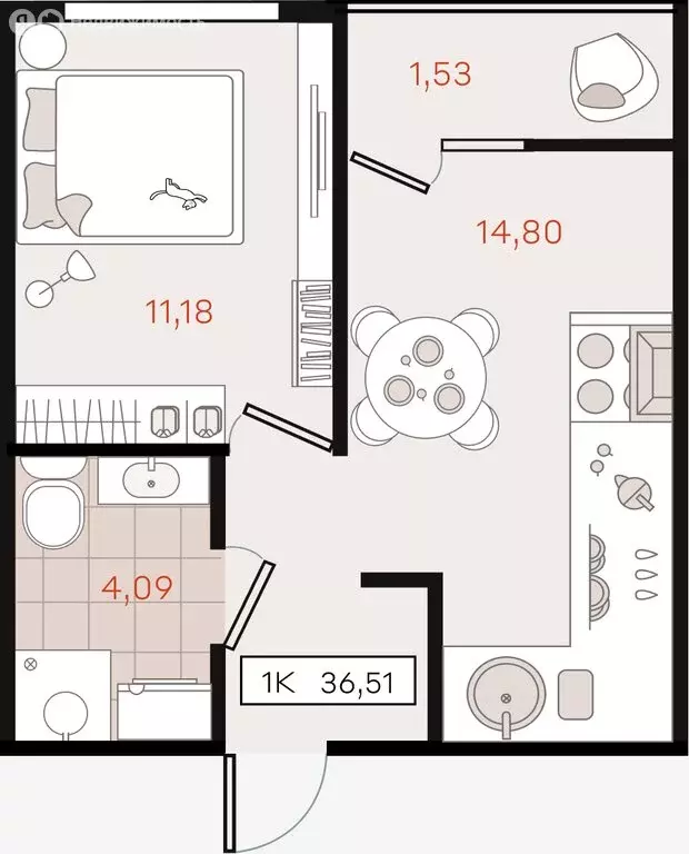 1-комнатная квартира: Динской район, Южно-Кубанское сельское ... - Фото 1