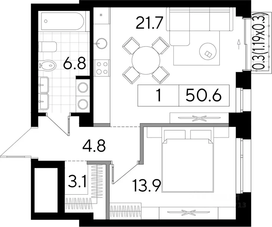 Свободной планировки кв. Пермский край, Пермь Пермская ул., 86 (49.94 ... - Фото 1