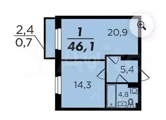1-к. квартира, 46 м, 5/9 эт. - Фото 0