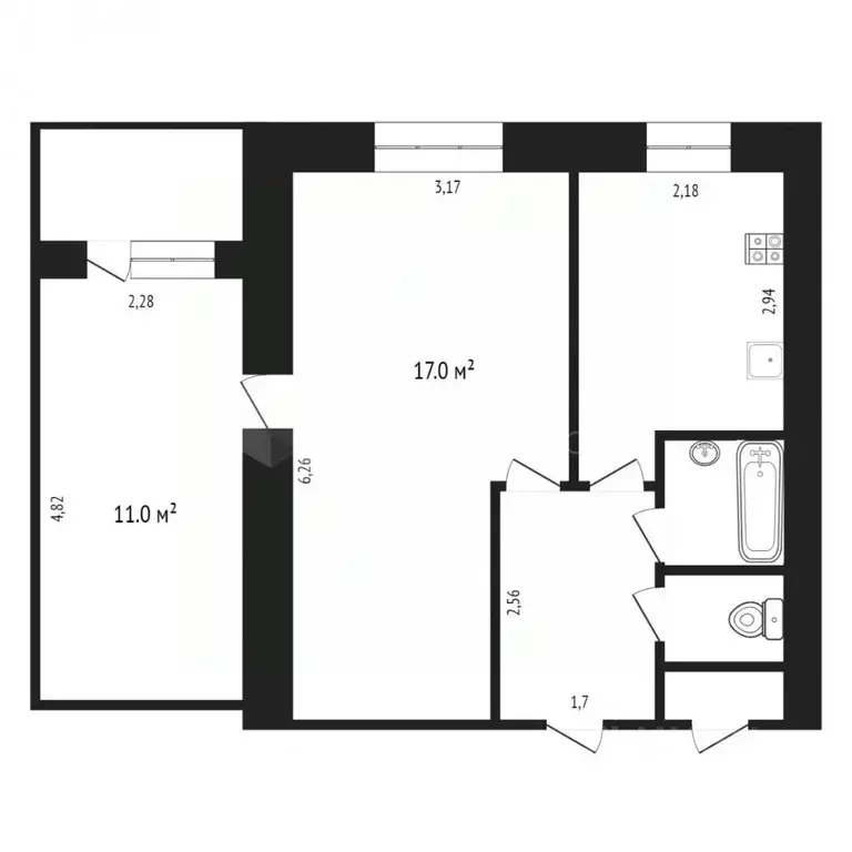 2-к кв. Тюменская область, Тюмень ул. Республики, 90 (45.5 м) - Фото 2