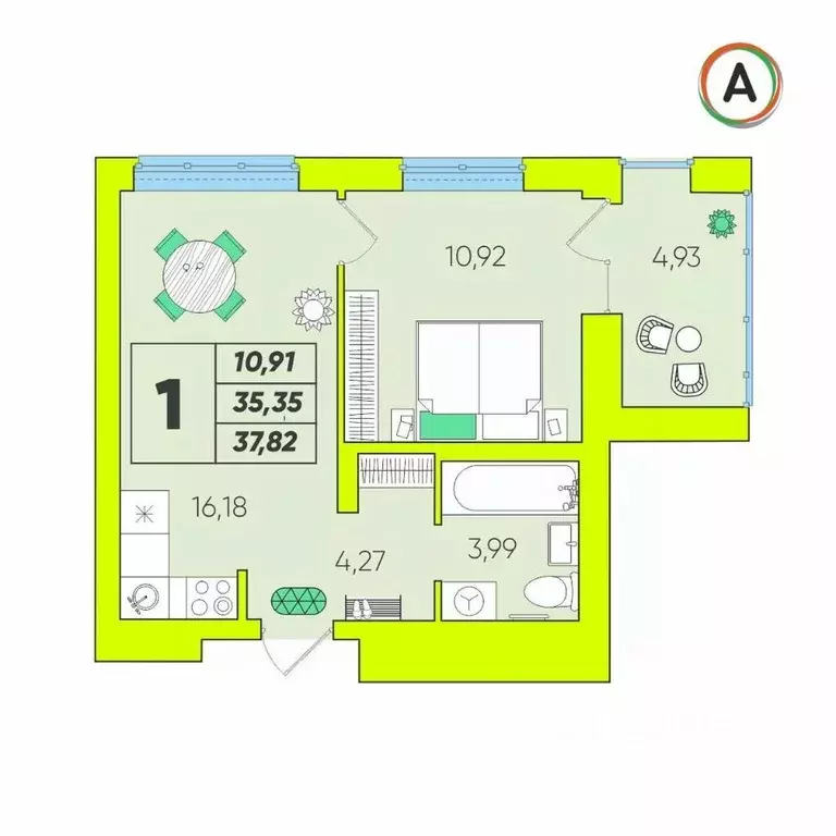 1-к кв. Калужская область, Калуга Зеленый жилой комплекс (37.82 м) - Фото 1