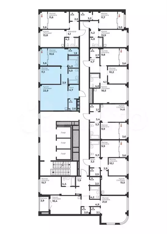 2-к. квартира, 67,1 м, 3/24 эт. - Фото 1