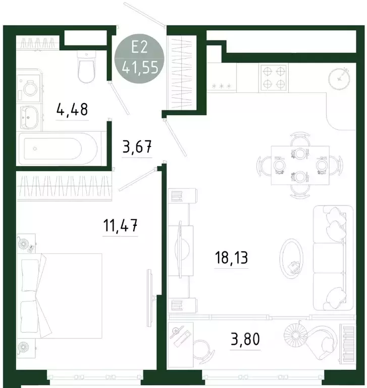 1-к кв. Тульская область, Тула Платон Парк жилой комплекс (41.55 м) - Фото 1