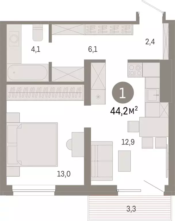 1-комнатная квартира: Екатеринбург, переулок Ритслянда, 15 (44.17 м) - Фото 1