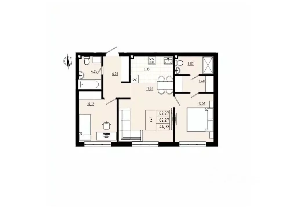 3-к кв. Белгородская область, Новый Оскол Новоселовка мкр,  (62.27 м) - Фото 1