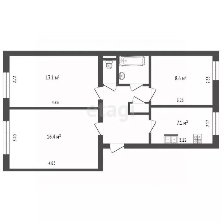 3-к кв. Вологодская область, Вологда Ленинградская ул., 48 (57.0 м) - Фото 2