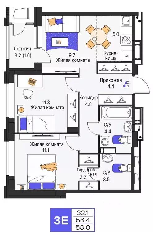 3-к кв. Пермский край, Пермь ул. Карла Модераха, 7 (58.0 м) - Фото 0