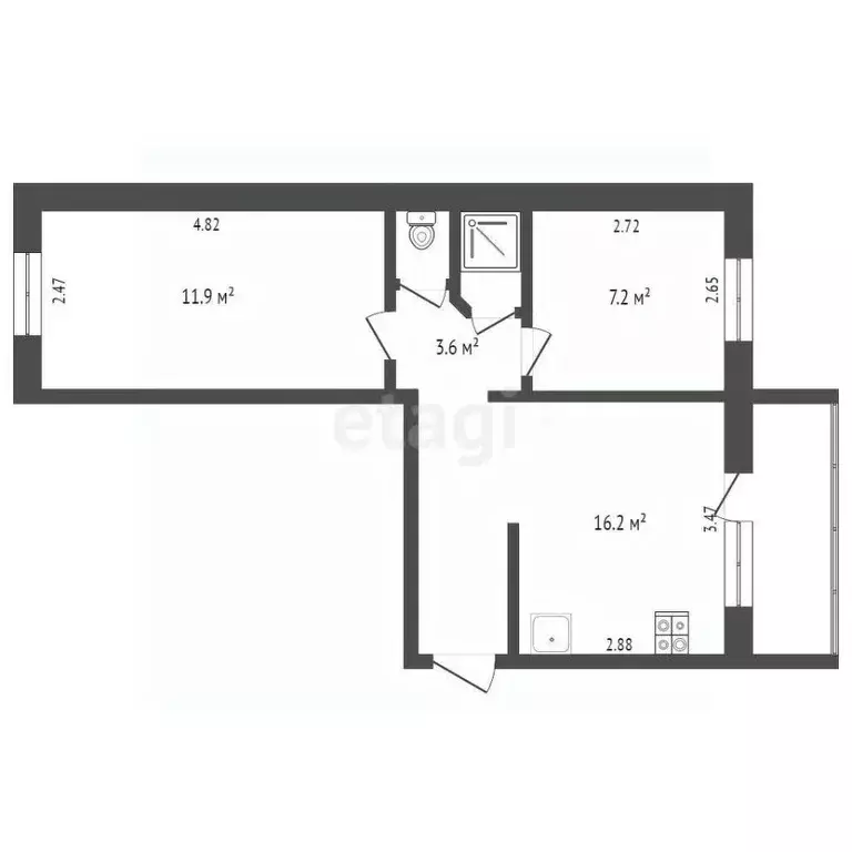 2-к кв. Вологодская область, Шексна рп ул. Молодежная, 5 (43.0 м) - Фото 2