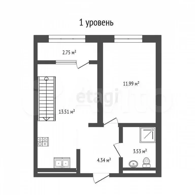 1-к. квартира, 33,5 м, 9/10 эт. - Фото 1