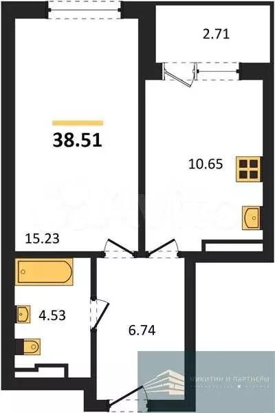 1-к. квартира, 38,5 м, 8/24 эт. - Фото 0