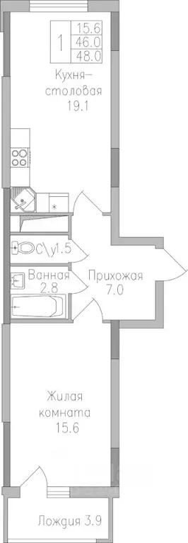 1-к кв. Липецкая область, Липецк ул. Тельмана, 120 (48.0 м) - Фото 0