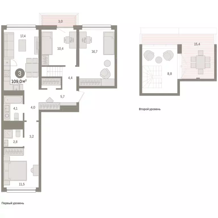 3-комнатная квартира: Тюмень, Мысовская улица, 26к1 (109 м) - Фото 2