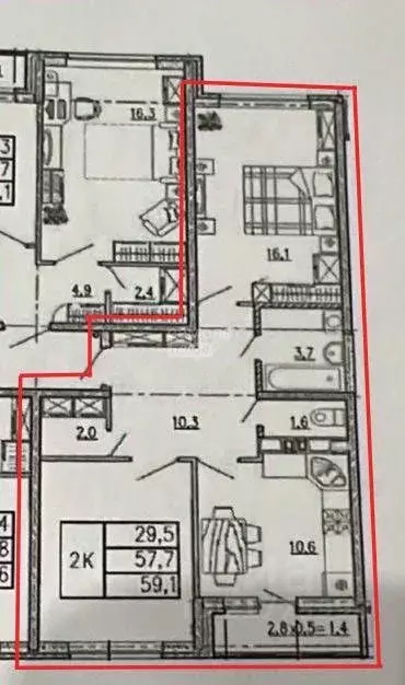 2-к кв. Краснодарский край, Краснодар ул. Им. Мурата Ахеджака, 12к4 ... - Фото 2